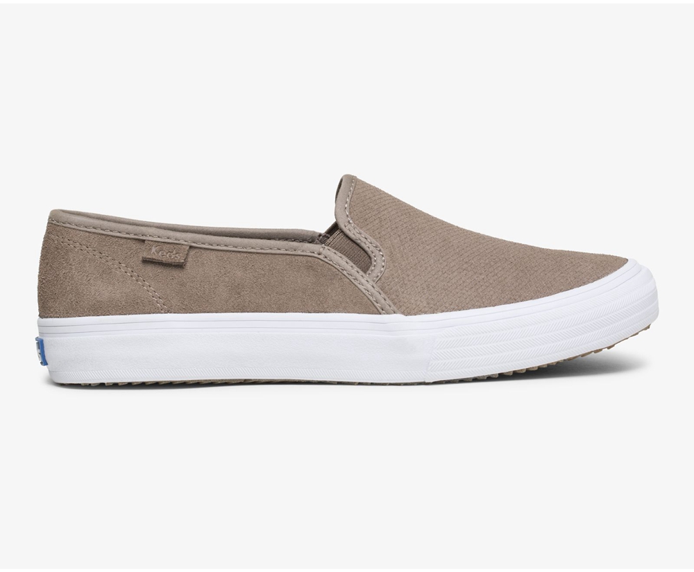 Keds Womens Slip Ons Grey - Double Decker Suede - 678ITPQCV